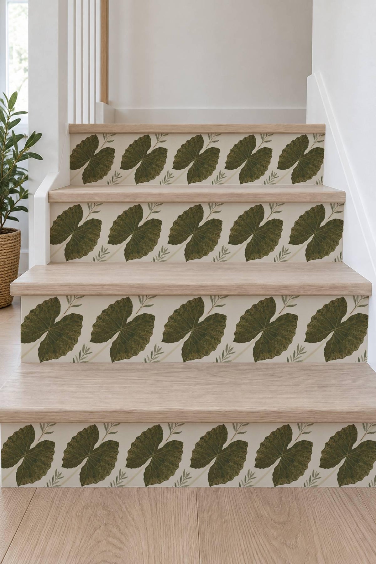 Ivory Quiet Grasscloth Texture peel and stick stair riser decals, photo 7 of 8