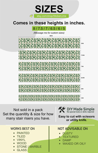Jade Botanical Herringbone peel and stick stair riser decals, photo 3 of 8