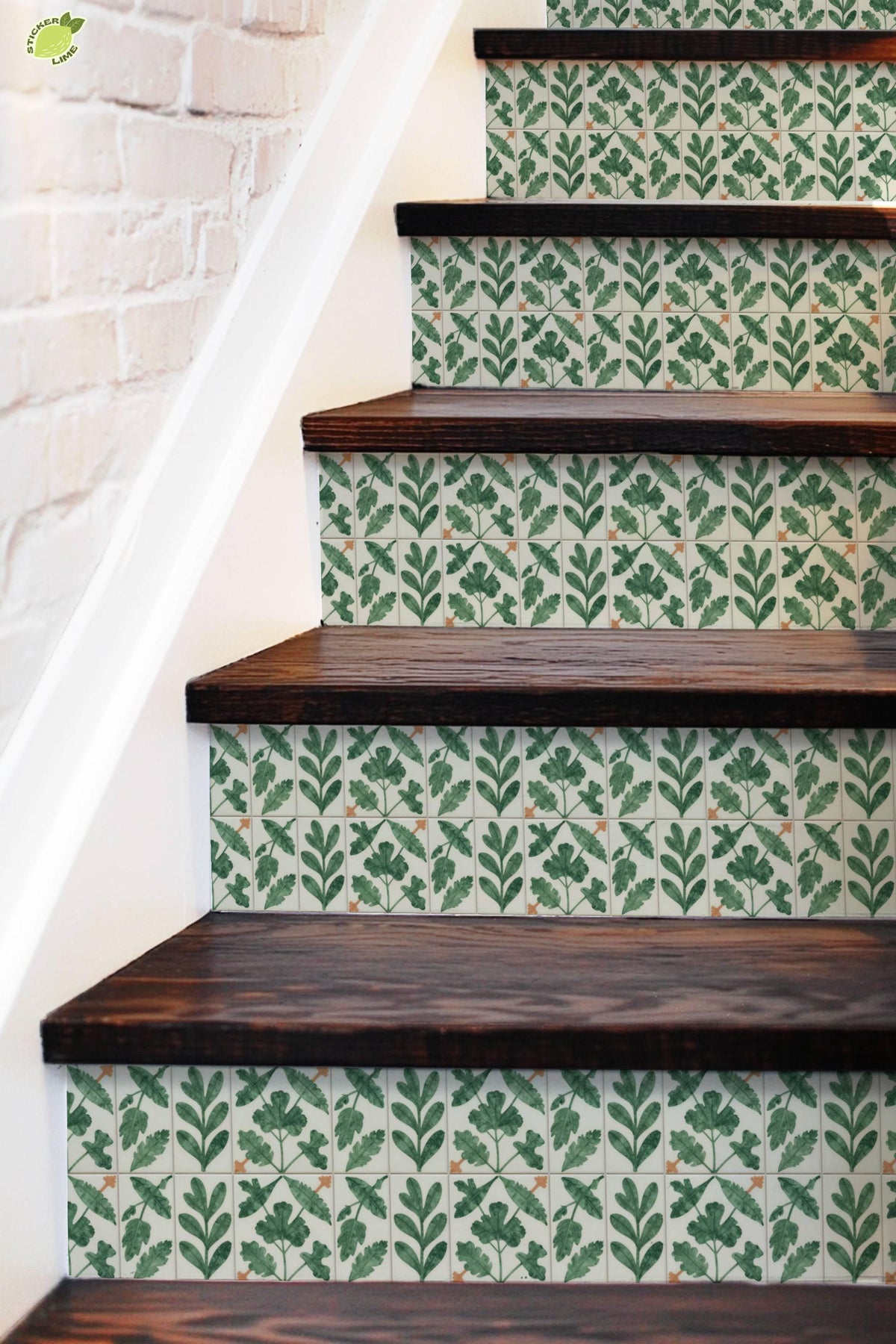 Jade Botanical Herringbone peel and stick stair riser decals, photo 5 of 8