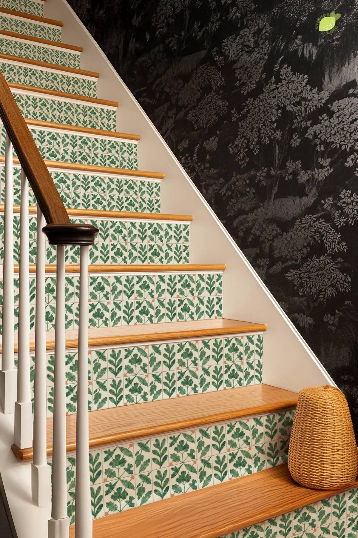 Jade Botanical Herringbone peel and stick stair riser decals, photo 6 of 8