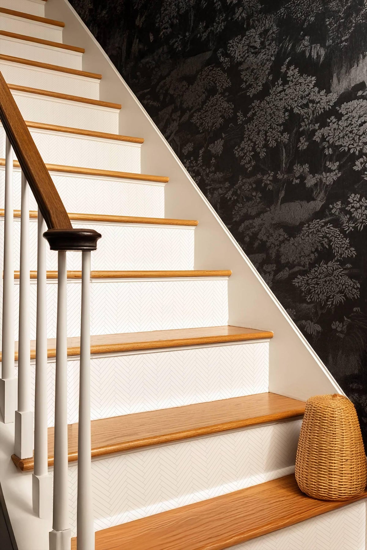 White & Gray Light Grey Athens Harringbone peel and stick stair riser decals, photo 2 of 5