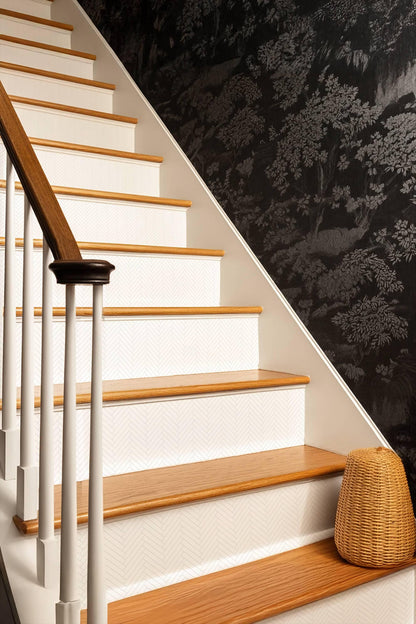 White & Gray Light Grey Athens Harringbone peel and stick stair riser decals, photo 2 of 5