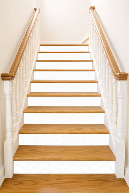 White & Gray Light Grey Athens Harringbone peel and stick stair riser decals, photo 3 of 5
