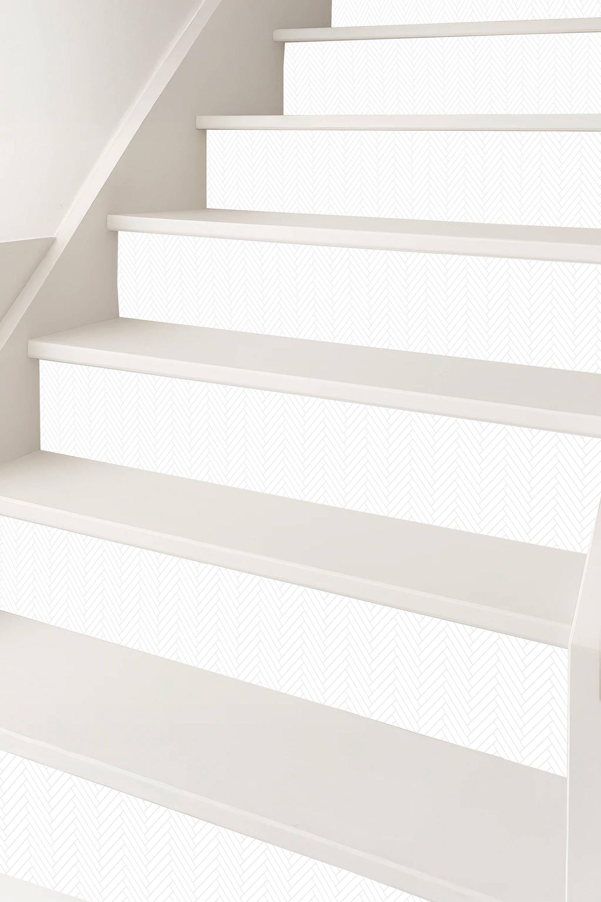 White & Gray Light Grey Athens Harringbone peel and stick stair riser decals, photo 5 of 5