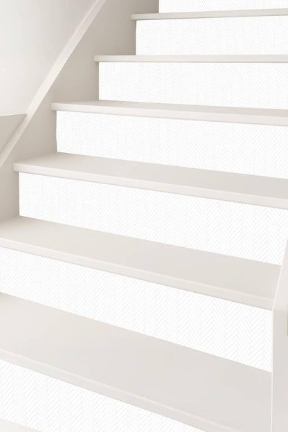 White & Gray Light Grey Athens Harringbone peel and stick stair riser decals, photo 5 of 5