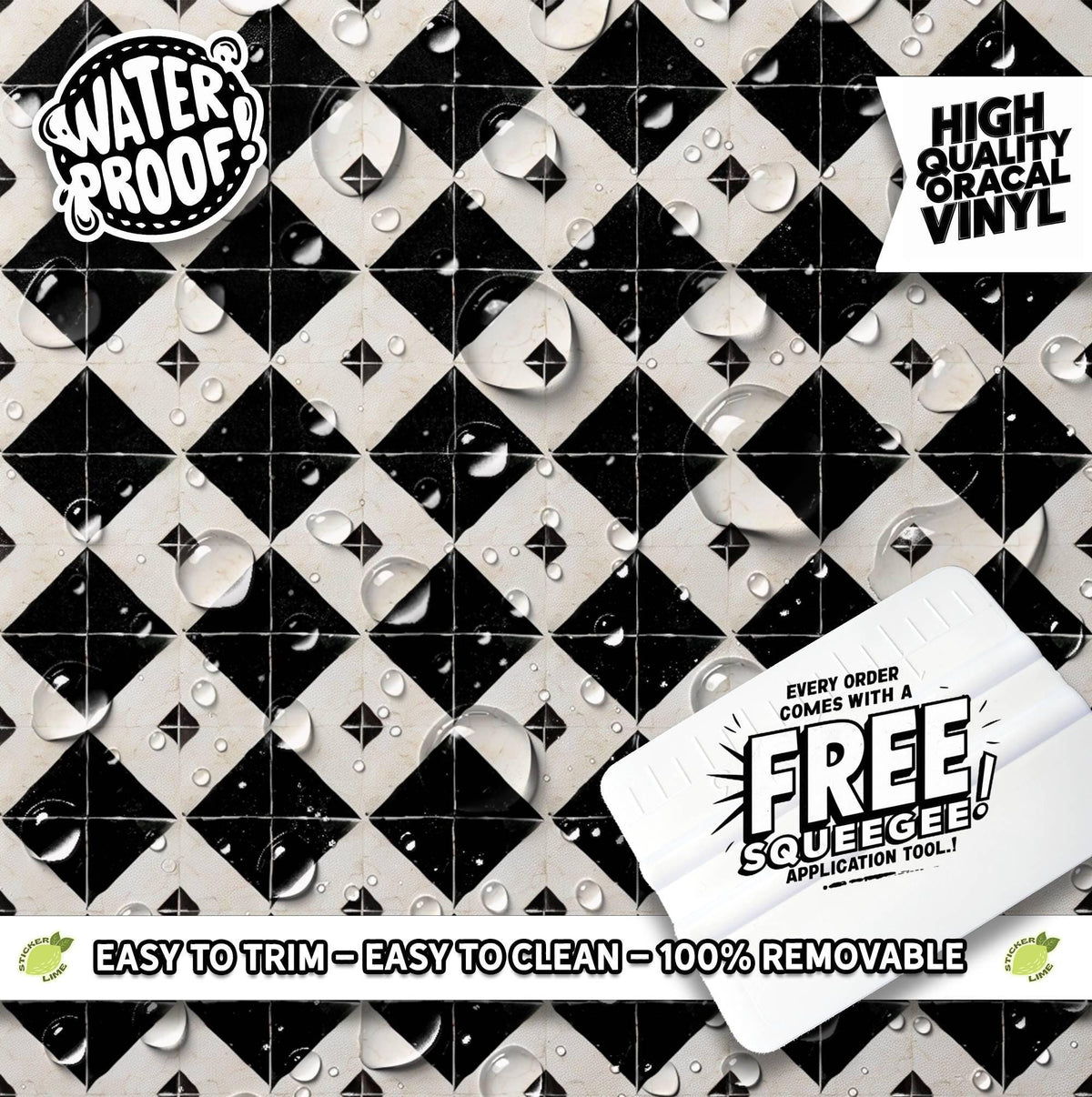 Luxurious Black and White peel and stick tile decals, photo 2 of 8