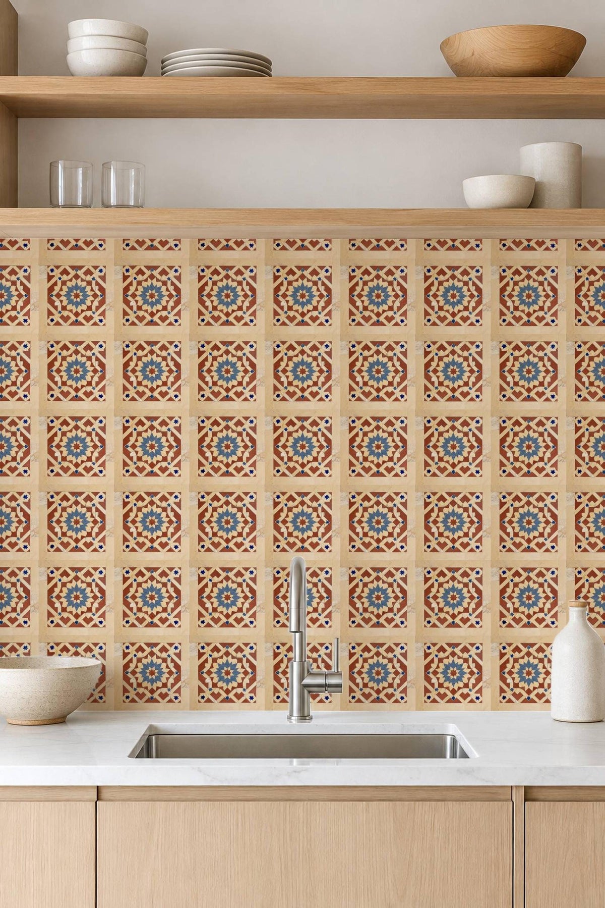 Mockups show the pattern in a room. Check the size menu for the decal dimensions.