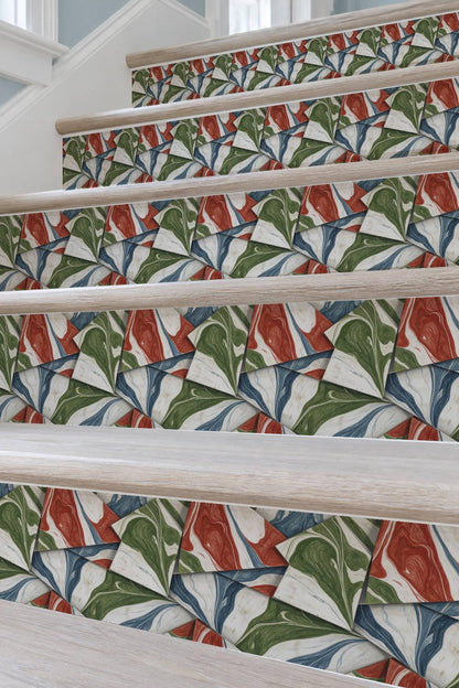 Marbled Origami Geometric Colored Pencil peel and stick stair riser decals