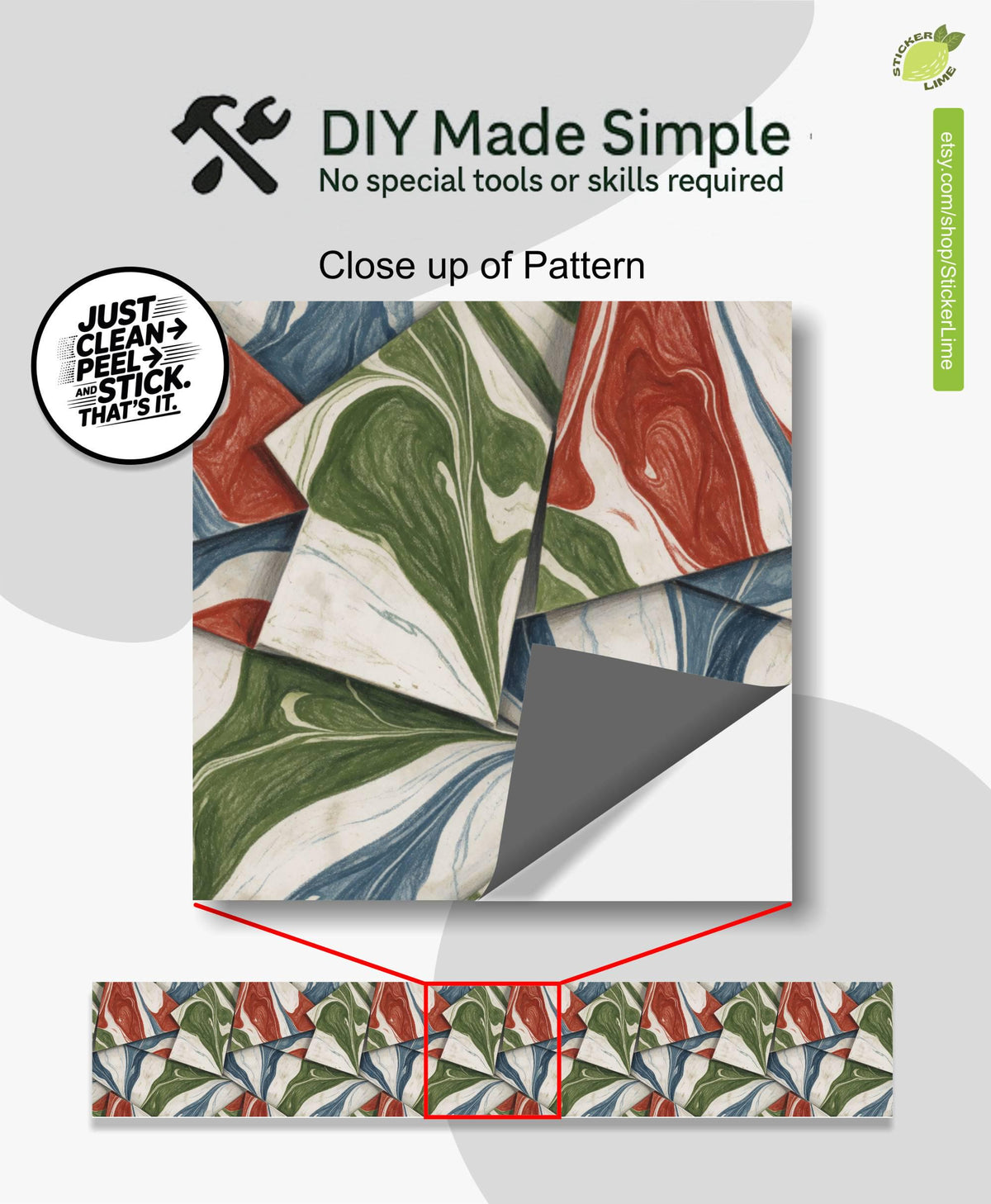Marbled Origami Geometric Colored Pencil peel and stick stair riser decals, photo 2 of 8