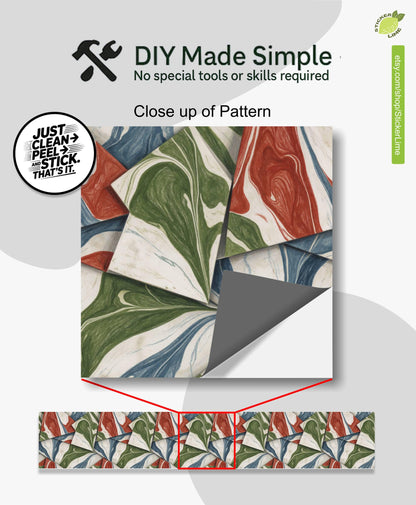 Marbled Origami Geometric Colored Pencil peel and stick stair riser decals, photo 2 of 8