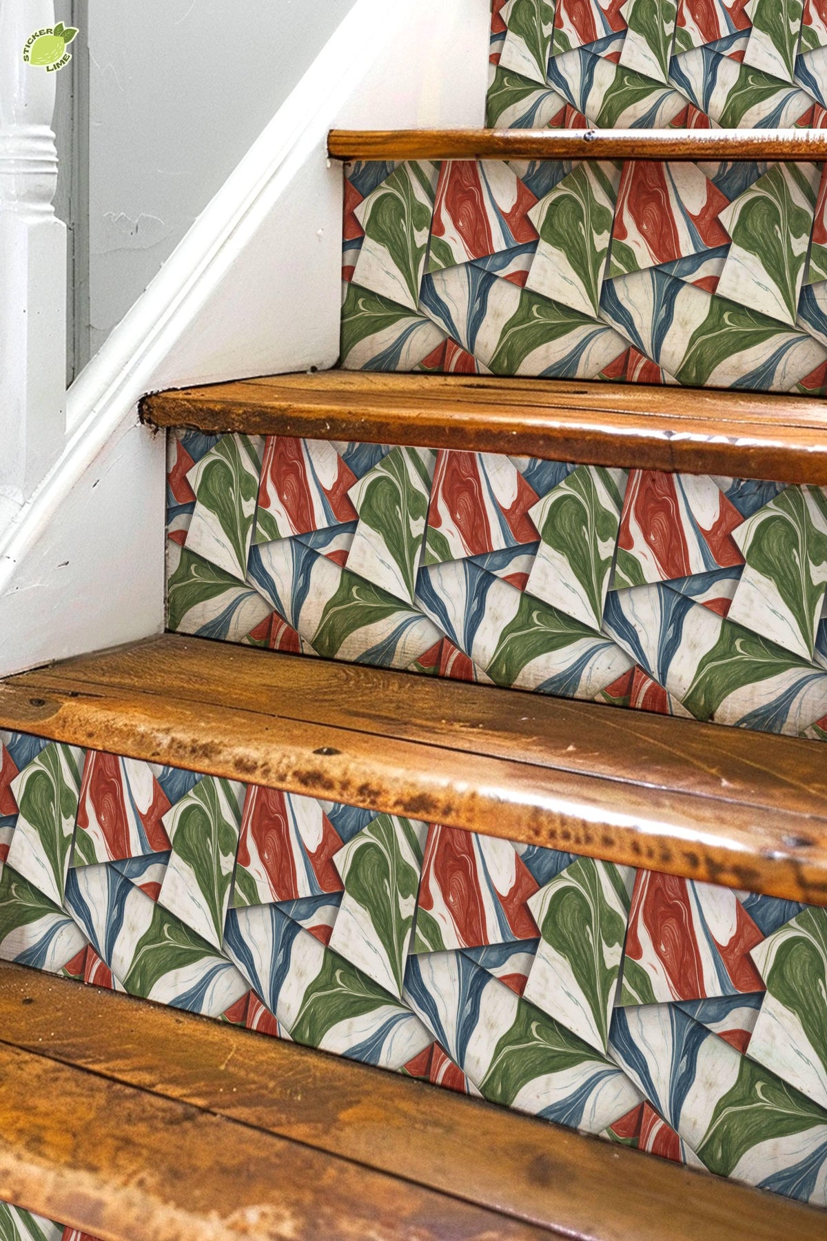 Marbled Origami Geometric Colored Pencil peel and stick stair riser decals, photo 3 of 8