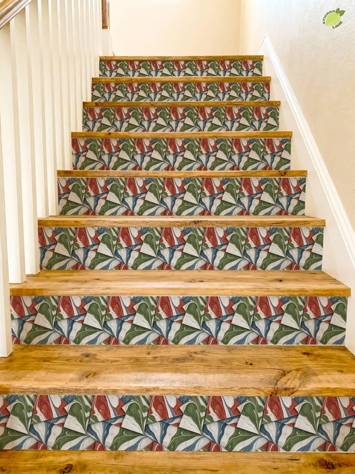 Marbled Origami Geometric Colored Pencil peel and stick stair riser decals, photo 4 of 8