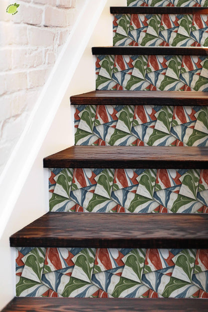 Marbled Origami Geometric Colored Pencil peel and stick stair riser decals, photo 5 of 8