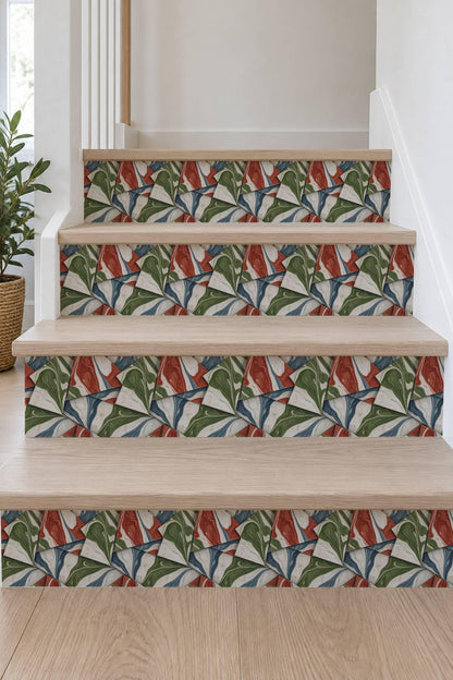 Marbled Origami Geometric Colored Pencil peel and stick stair riser decals, photo 7 of 8