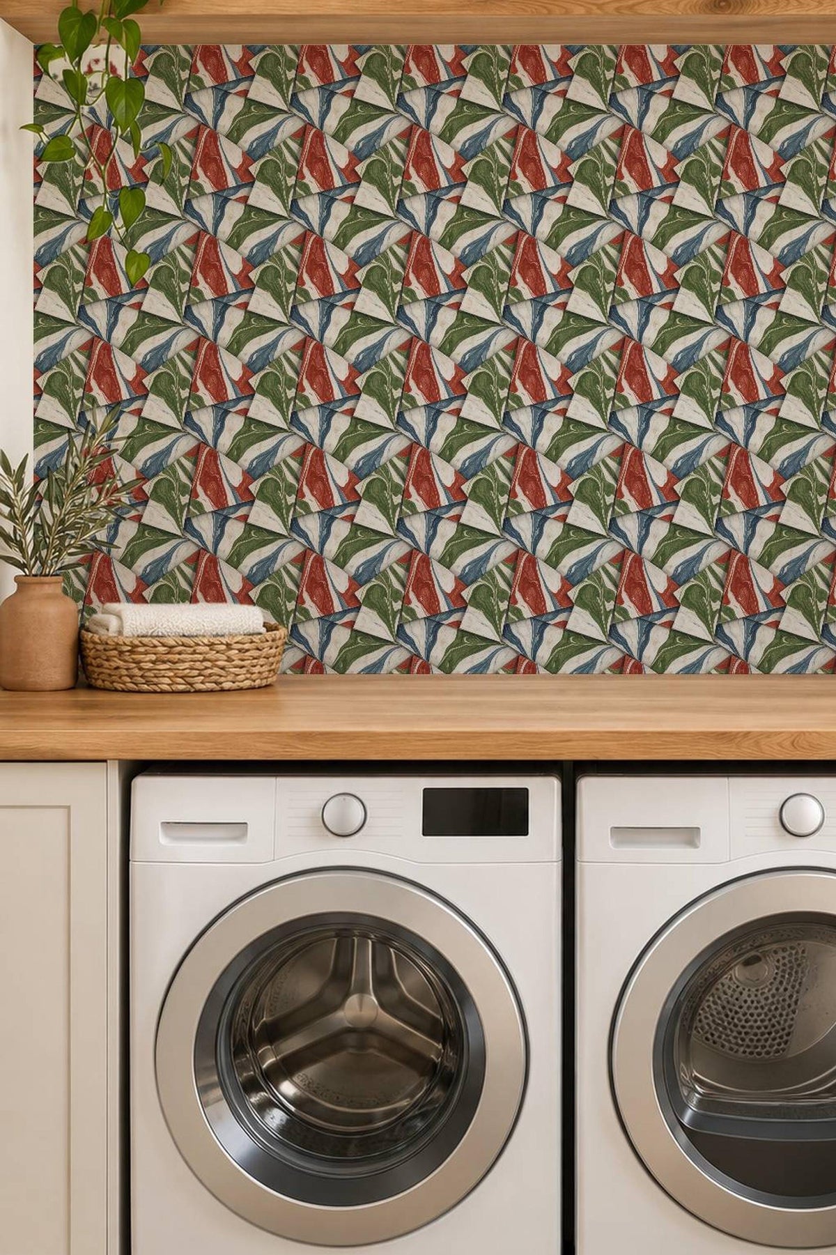 Marbled Origami Geometric Colored Pencil peel and stick tile decals