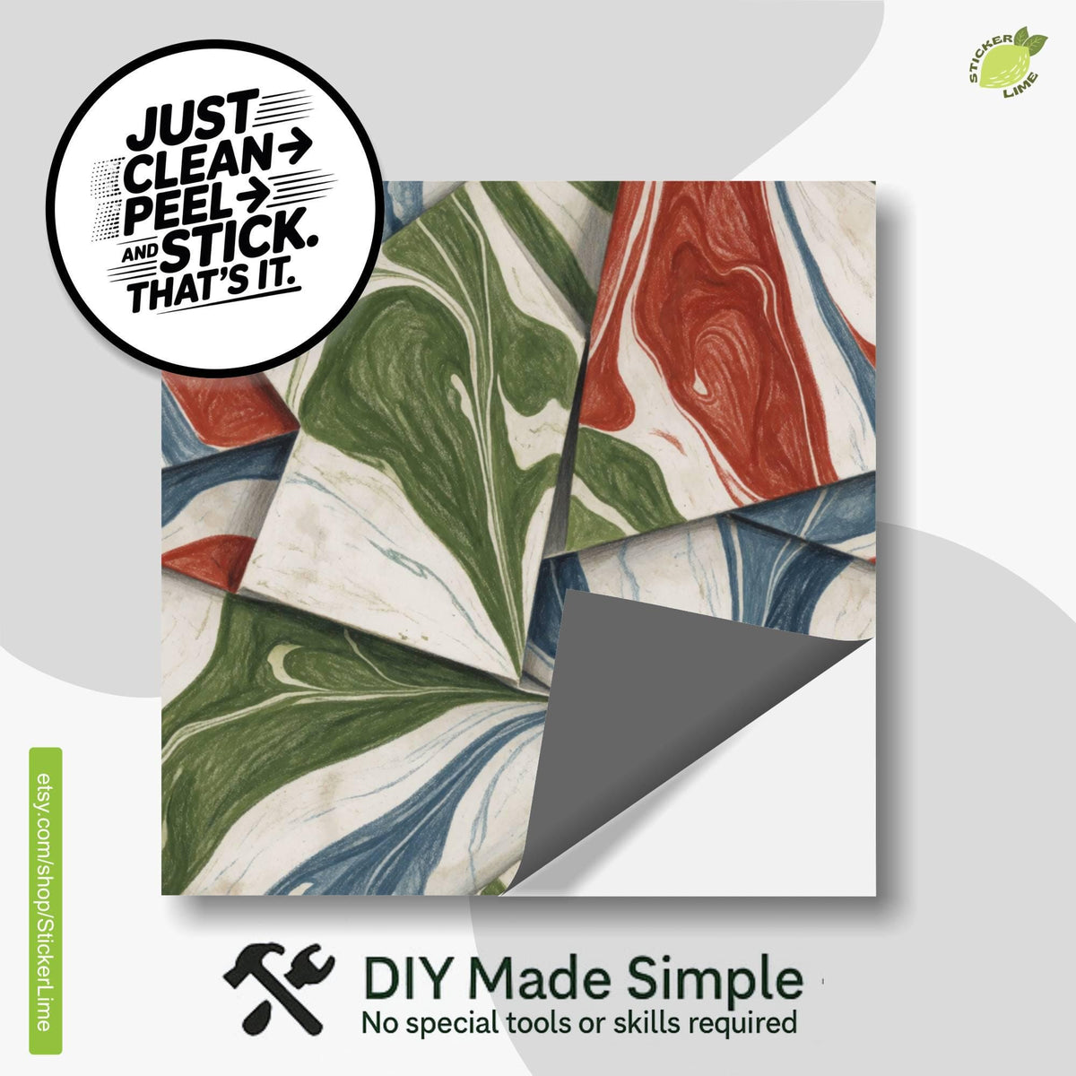 Marbled Origami Geometric Colored Pencil peel and stick tile decals, photo 2 of 8