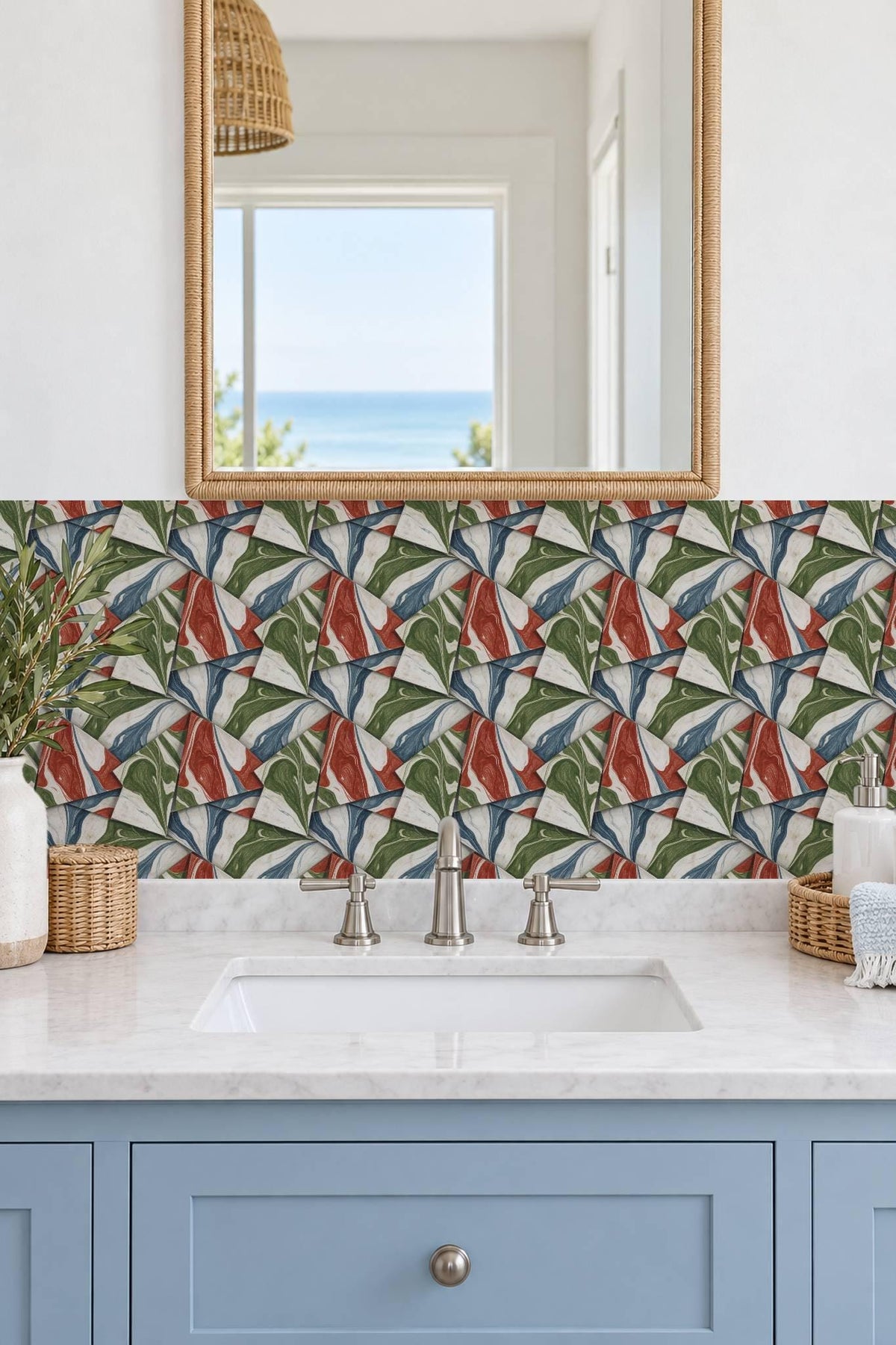 Marbled Origami Geometric Colored Pencil peel and stick tile decals, photo 4 of 8