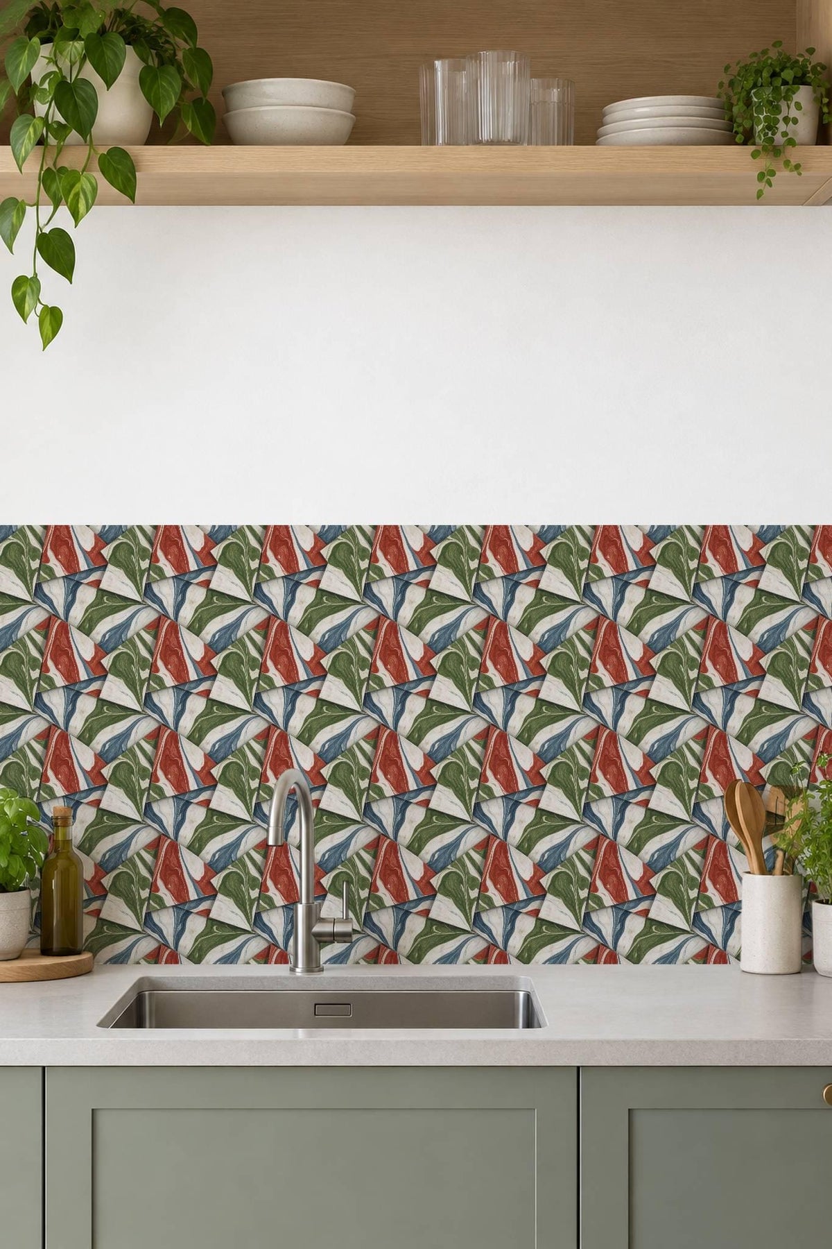 Marbled Origami Geometric Colored Pencil peel and stick tile decals, photo 6 of 8