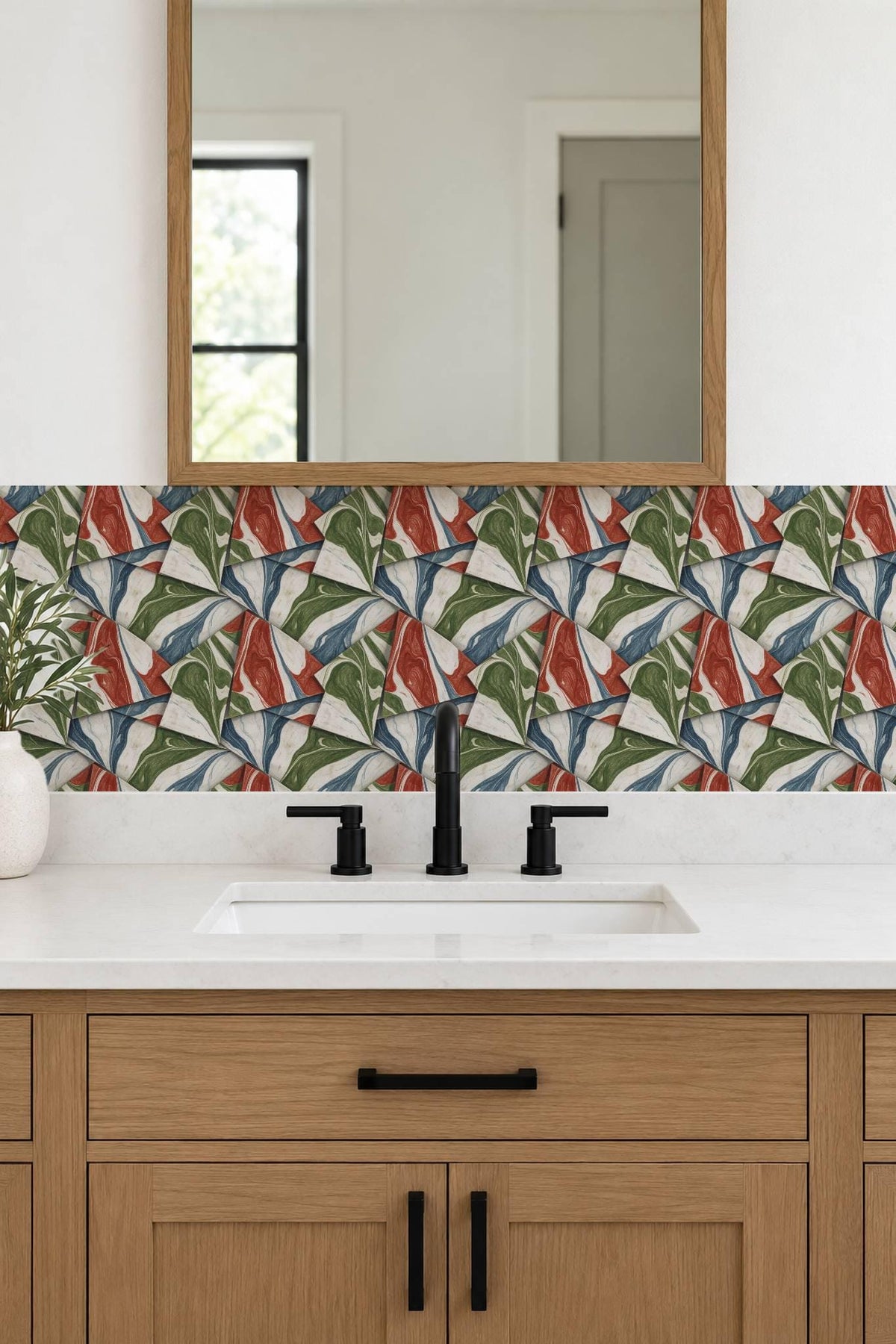 Marbled Origami Geometric Colored Pencil peel and stick tile decals, photo 7 of 8