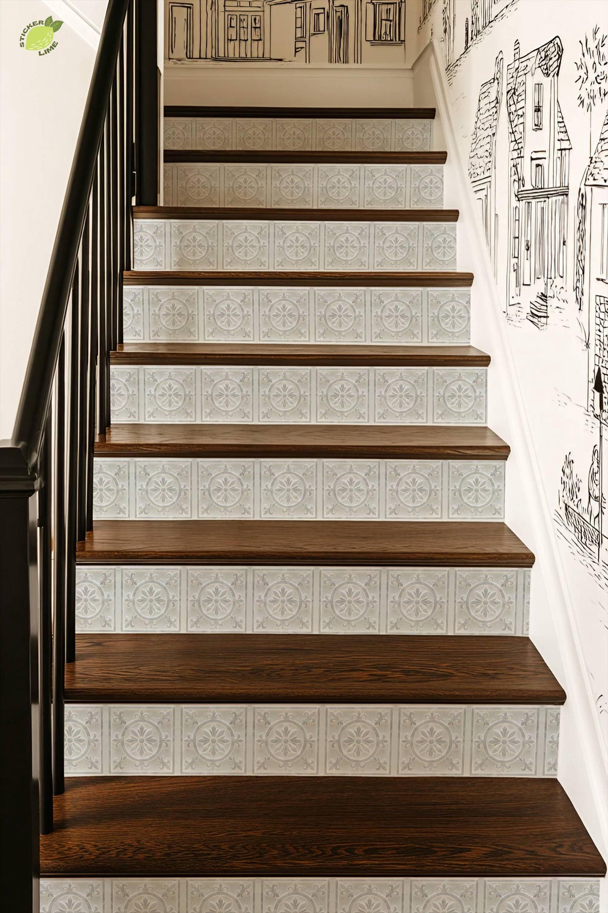 Medieval Fleur peel and stick stair riser decals, photo 7 of 8