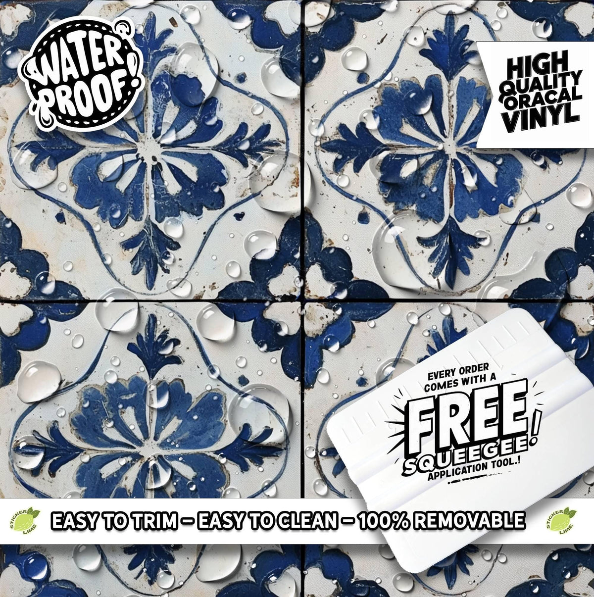 White & Blue Medieval peel and stick tile decals, photo 2 of 8