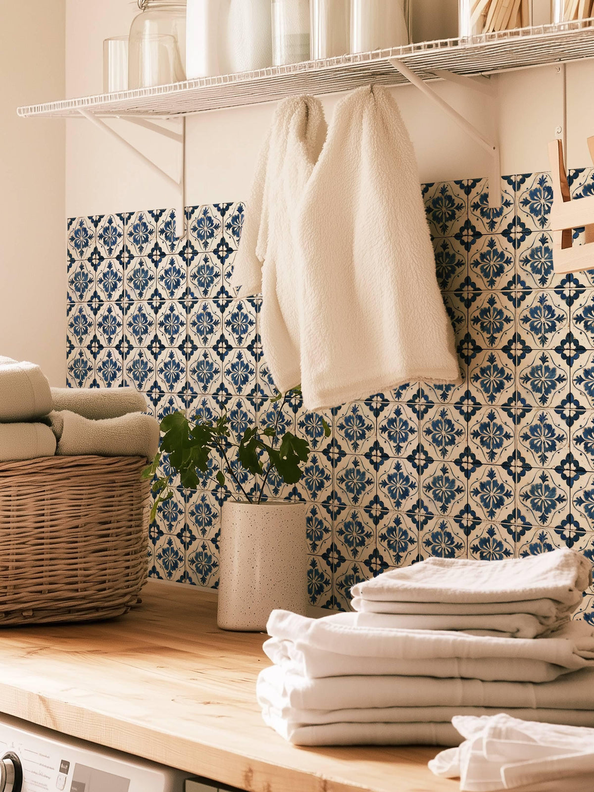 White & Blue Medieval peel and stick tile decals, photo 7 of 8