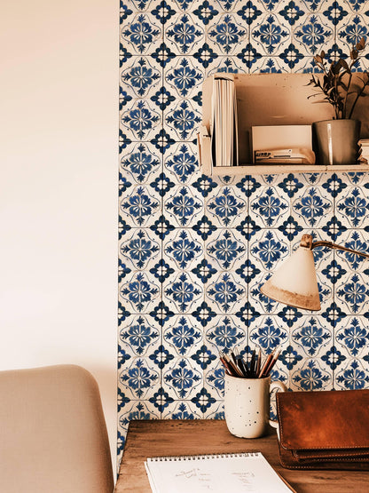 White & Blue Medieval peel and stick tile decals, photo 8 of 8