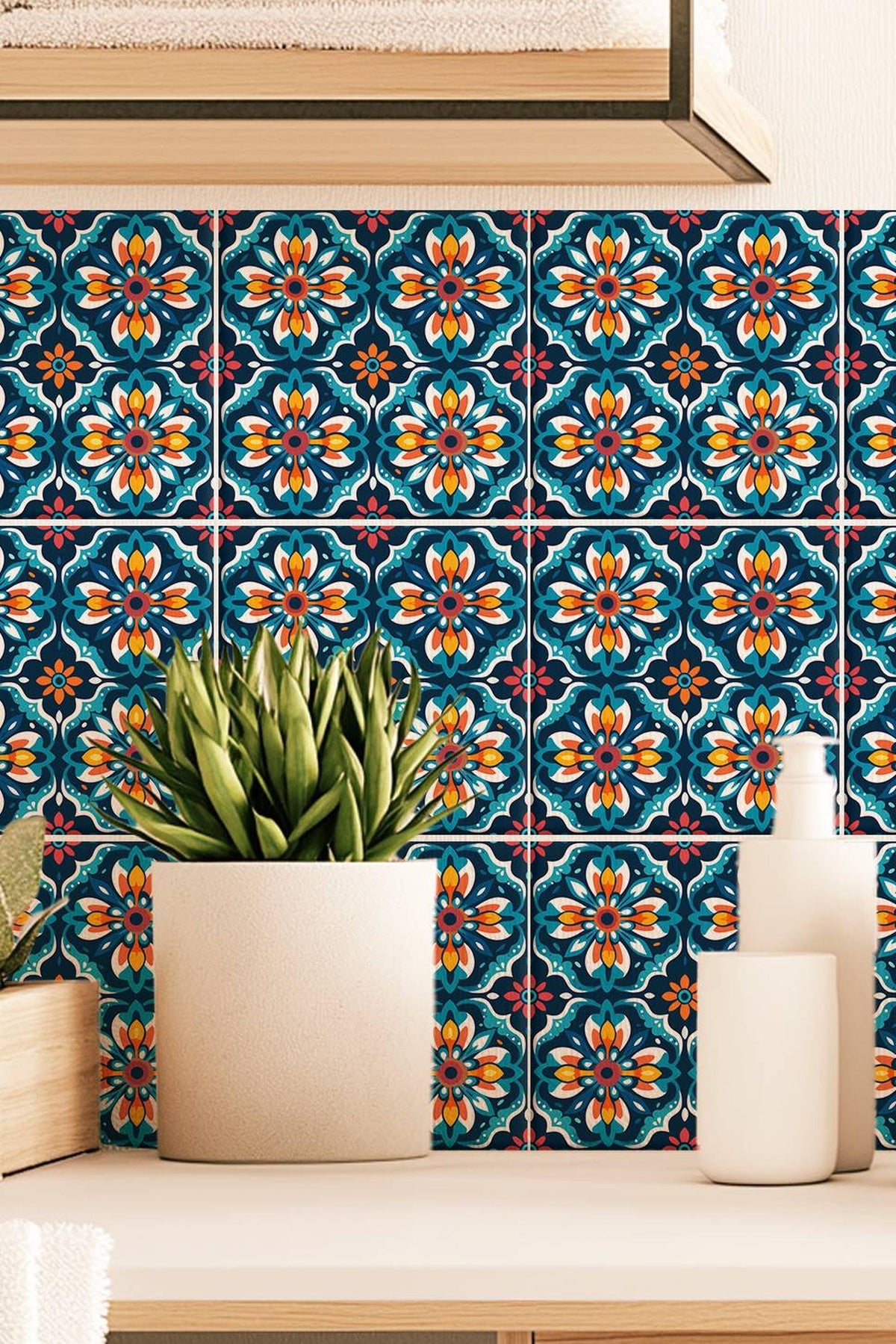 Mockups show the pattern in a room. Check the size menu for the decal dimensions.