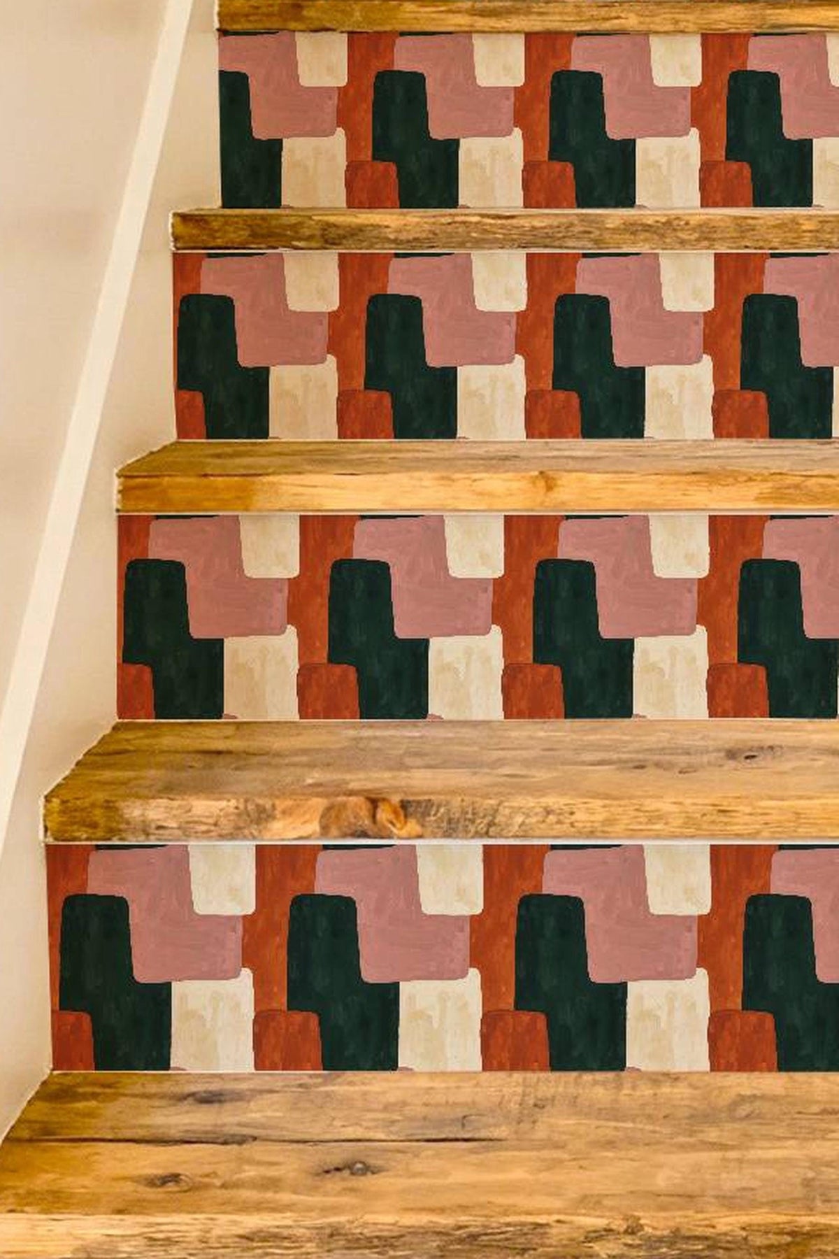 Mid Century Modern Interlocking Geometric peel and stick stair riser decals