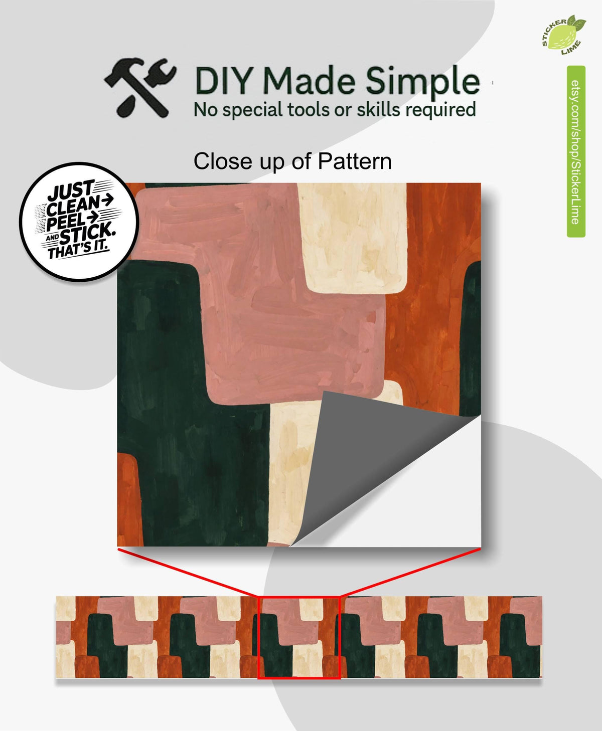 Mid Century Modern Interlocking Geometric peel and stick stair riser decals, photo 2 of 8