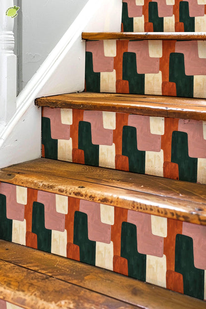 Mid Century Modern Interlocking Geometric peel and stick stair riser decals, photo 3 of 8