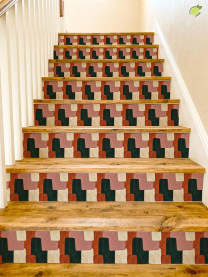 Mid Century Modern Interlocking Geometric peel and stick stair riser decals, photo 4 of 8
