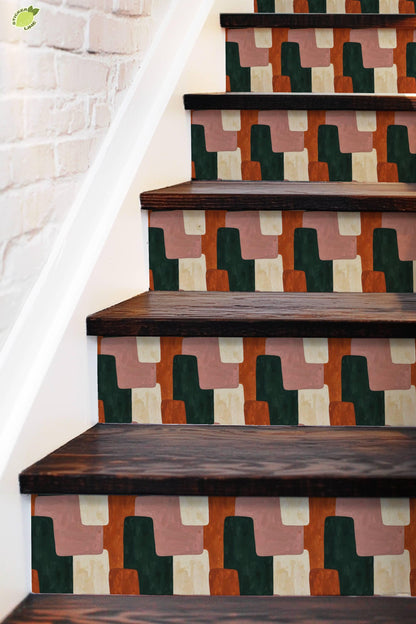 Mid Century Modern Interlocking Geometric peel and stick stair riser decals, photo 5 of 8