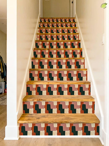 Mid Century Modern Interlocking Geometric peel and stick stair riser decals, photo 6 of 8