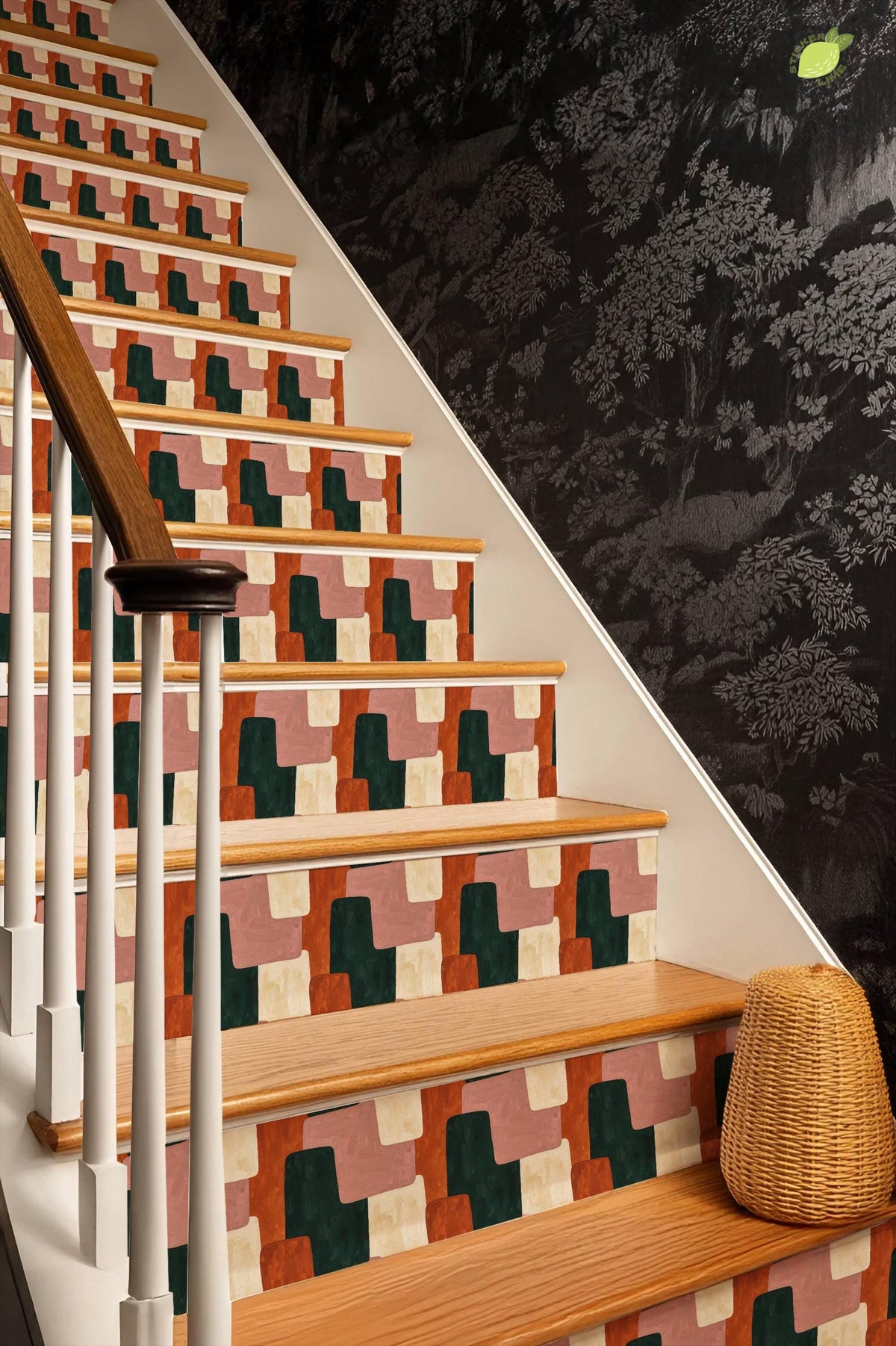 Mid Century Modern Interlocking Geometric peel and stick stair riser decals, photo 8 of 8