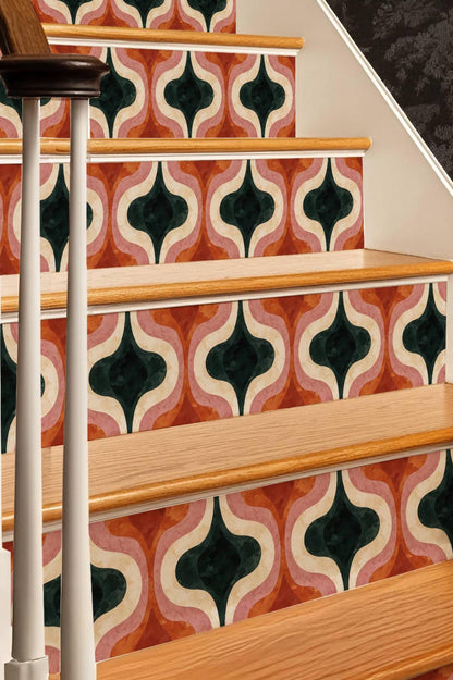 Mid Century Modern Ogee Curve peel and stick stair riser decals