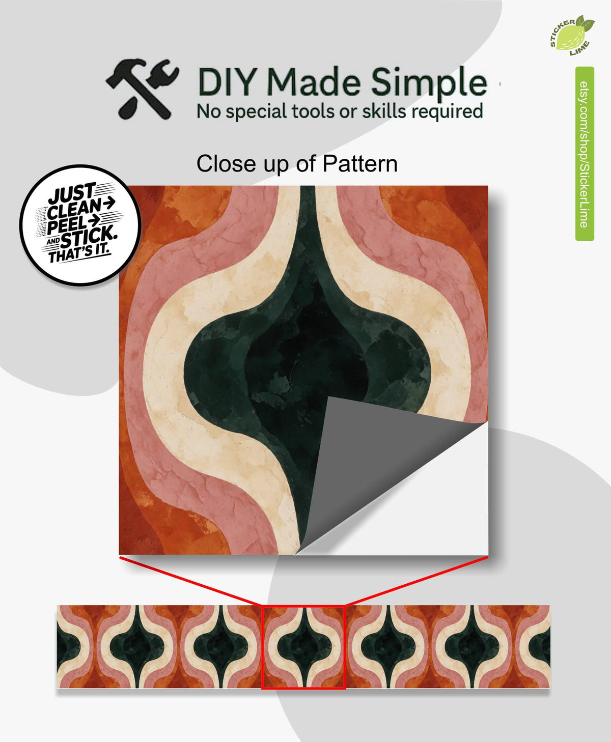 Mid Century Modern Ogee Curve peel and stick stair riser decals, photo 2 of 8