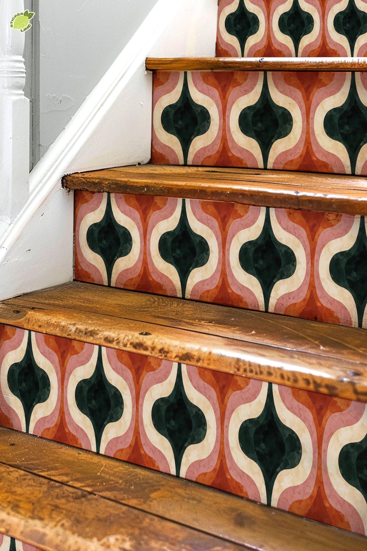 Mid Century Modern Ogee Curve peel and stick stair riser decals, photo 3 of 8