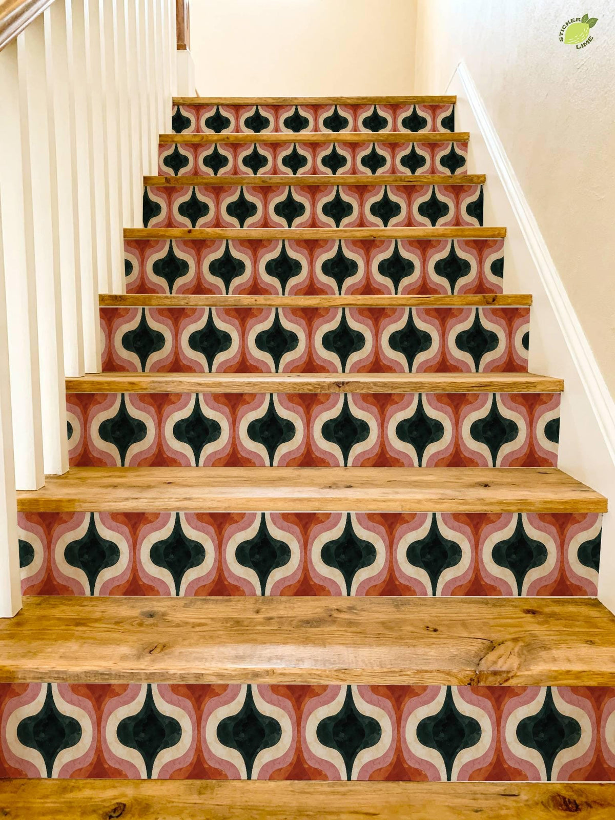 Mid Century Modern Ogee Curve peel and stick stair riser decals, photo 4 of 8