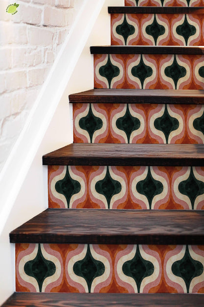 Mid Century Modern Ogee Curve peel and stick stair riser decals, photo 5 of 8
