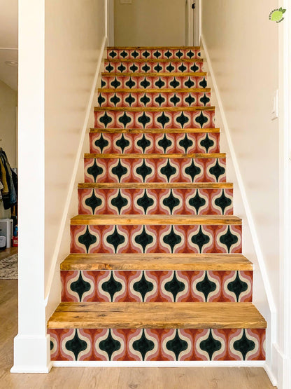 Mid Century Modern Ogee Curve peel and stick stair riser decals, photo 6 of 8