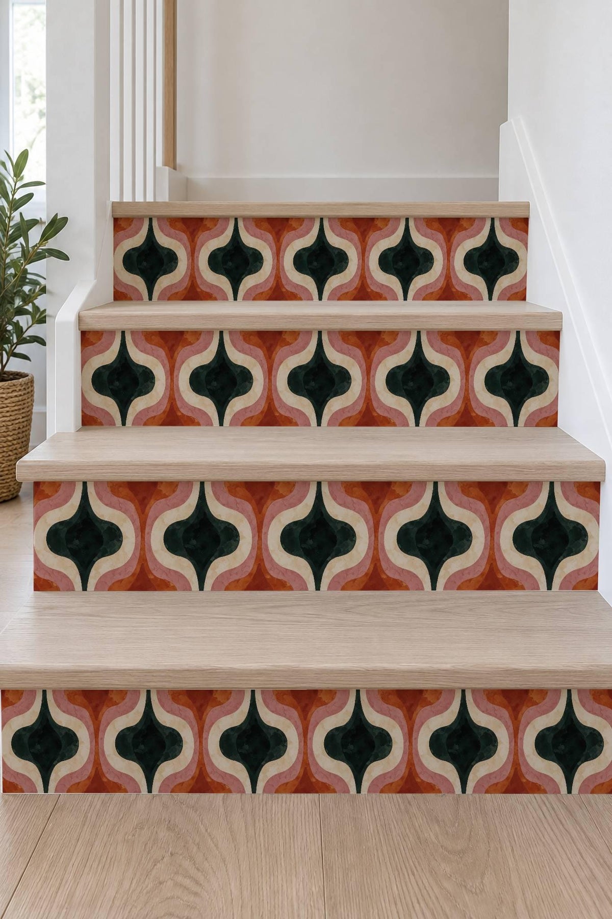 Mid Century Modern Ogee Curve peel and stick stair riser decals, photo 7 of 8