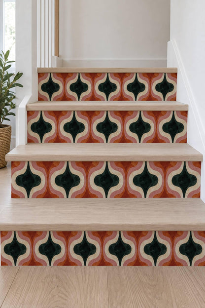 Mid Century Modern Ogee Curve peel and stick stair riser decals, photo 7 of 8