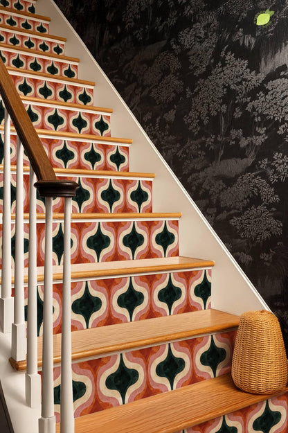 Mid Century Modern Ogee Curve peel and stick stair riser decals, photo 8 of 8