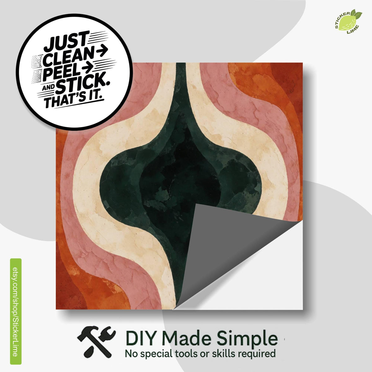 Mid Century Modern Ogee Curve peel and stick tile decals, photo 2 of 8