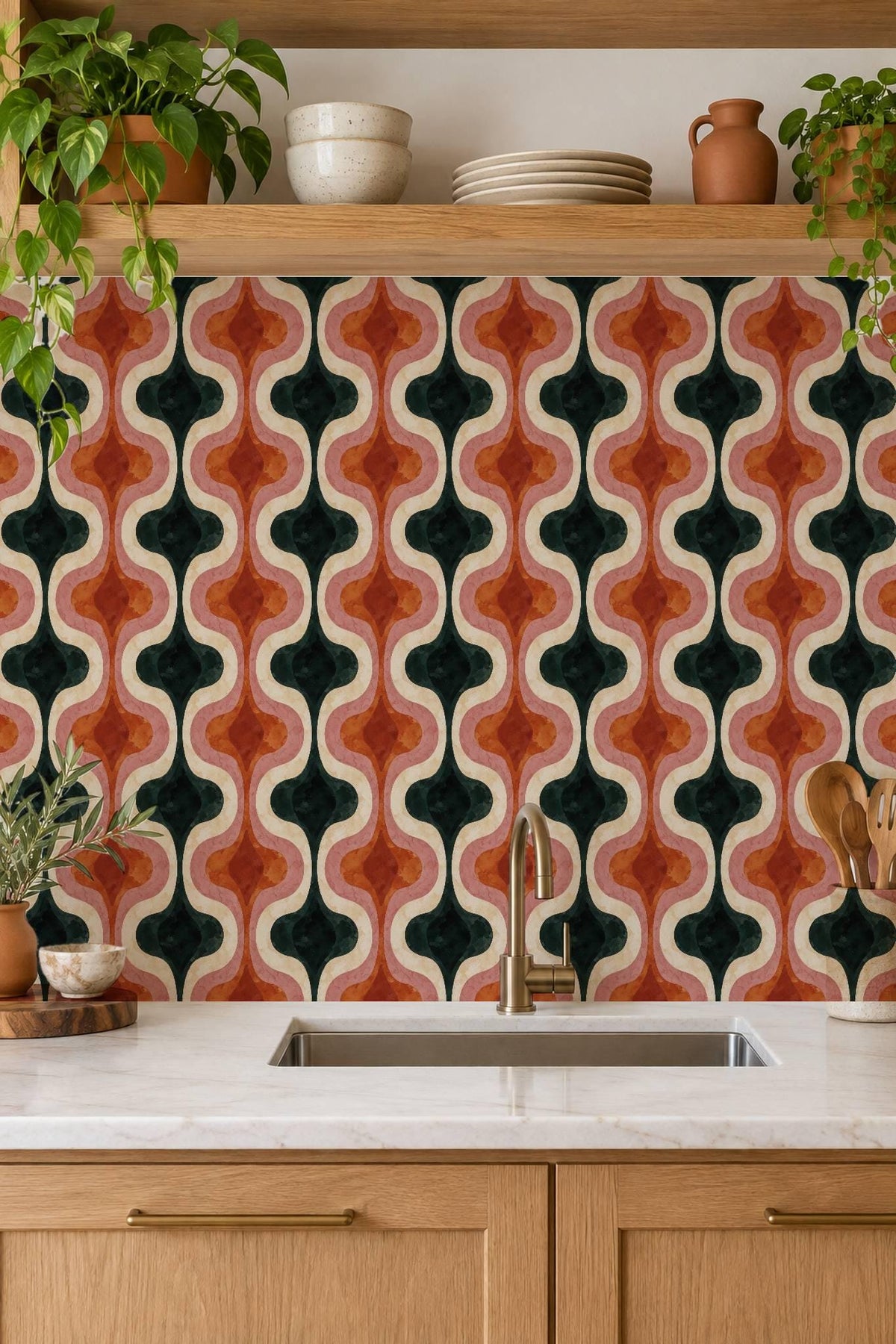 Mid Century Modern Ogee Curve peel and stick tile decals, photo 3 of 8