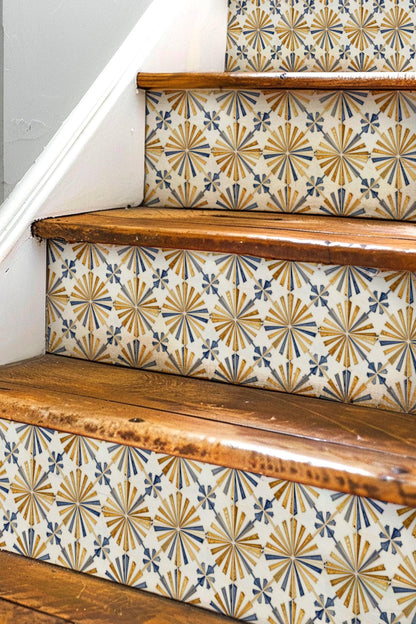 Midnight Art Deco Tile peel and stick stair riser decals