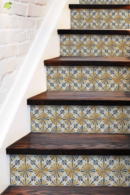 Midnight Art Deco Tile peel and stick stair riser decals, photo 5 of 8