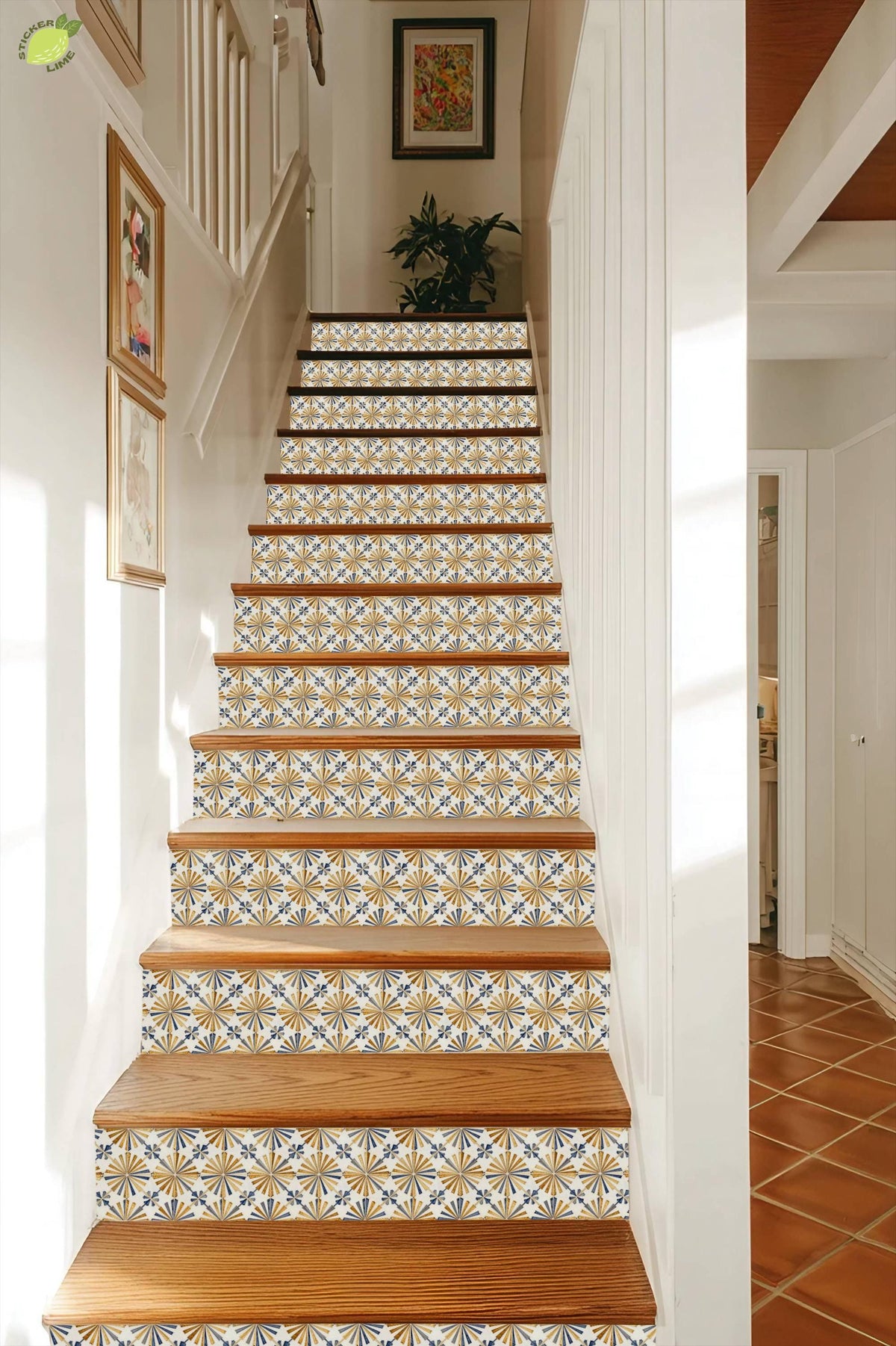 Midnight Art Deco Tile peel and stick stair riser decals, photo 7 of 8