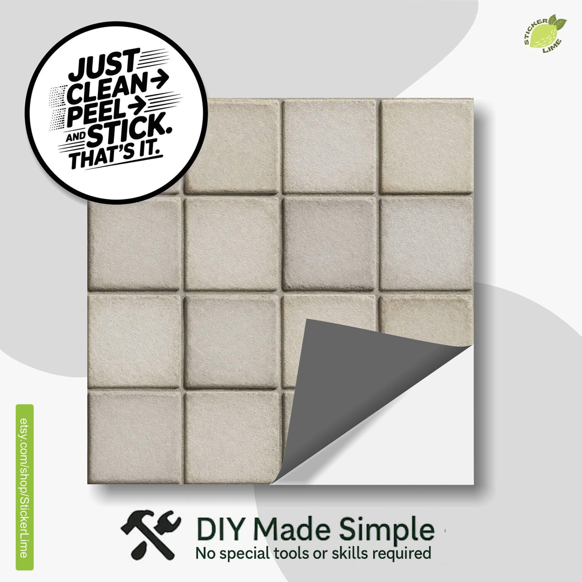 Minimalist Matte Concrete Square peel and stick tile decals, photo 2 of 8